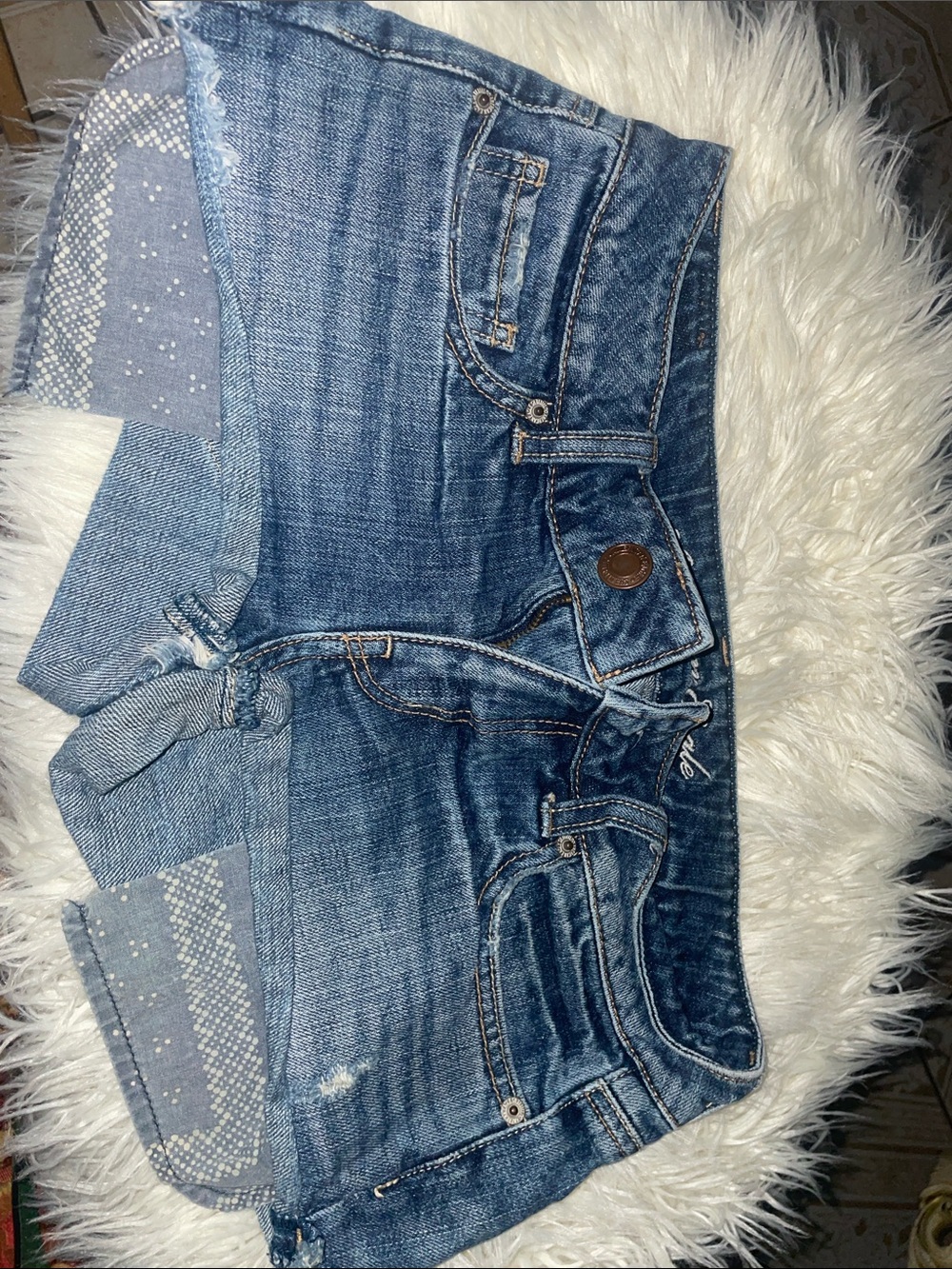 American Eagle Outfitters Distressed Blue Denim Roll-Cuff Shorts